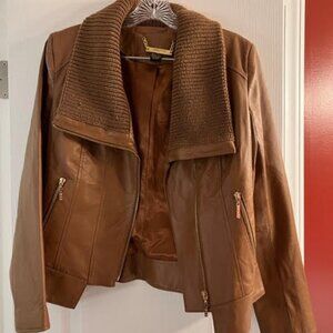 Sweater Shawl Collar Leather Jacket